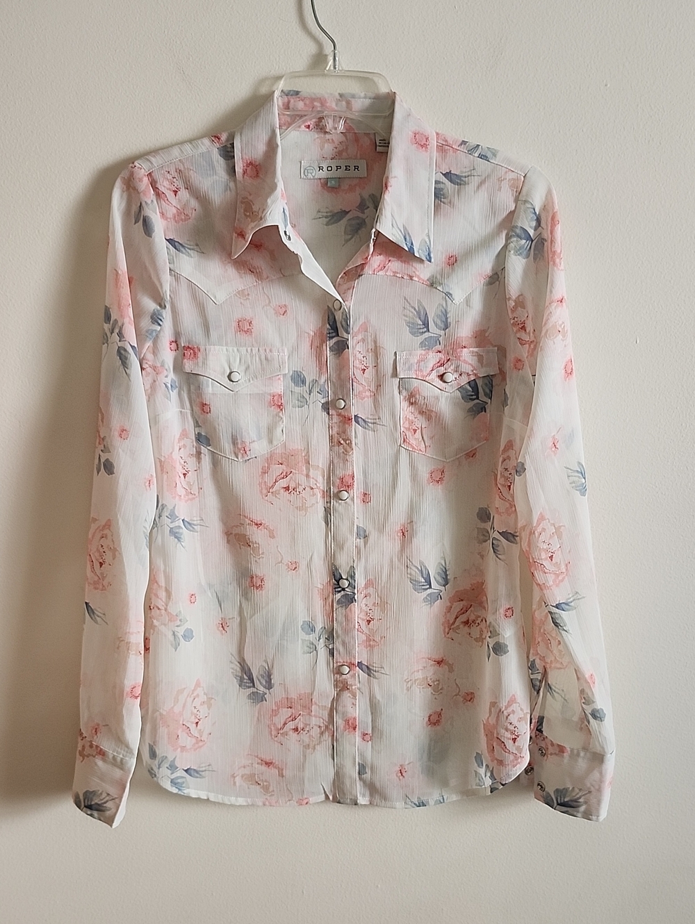 Roper Sheer Pearlsnap Button-Front Floral Western Shirt Rodeo